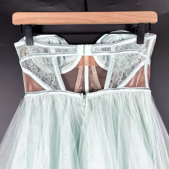 For Love & Lemons Bustier Hi Low Gown Blue‎ Tulle Tiered Strapless Dress Sz S - Picture 13 of 14